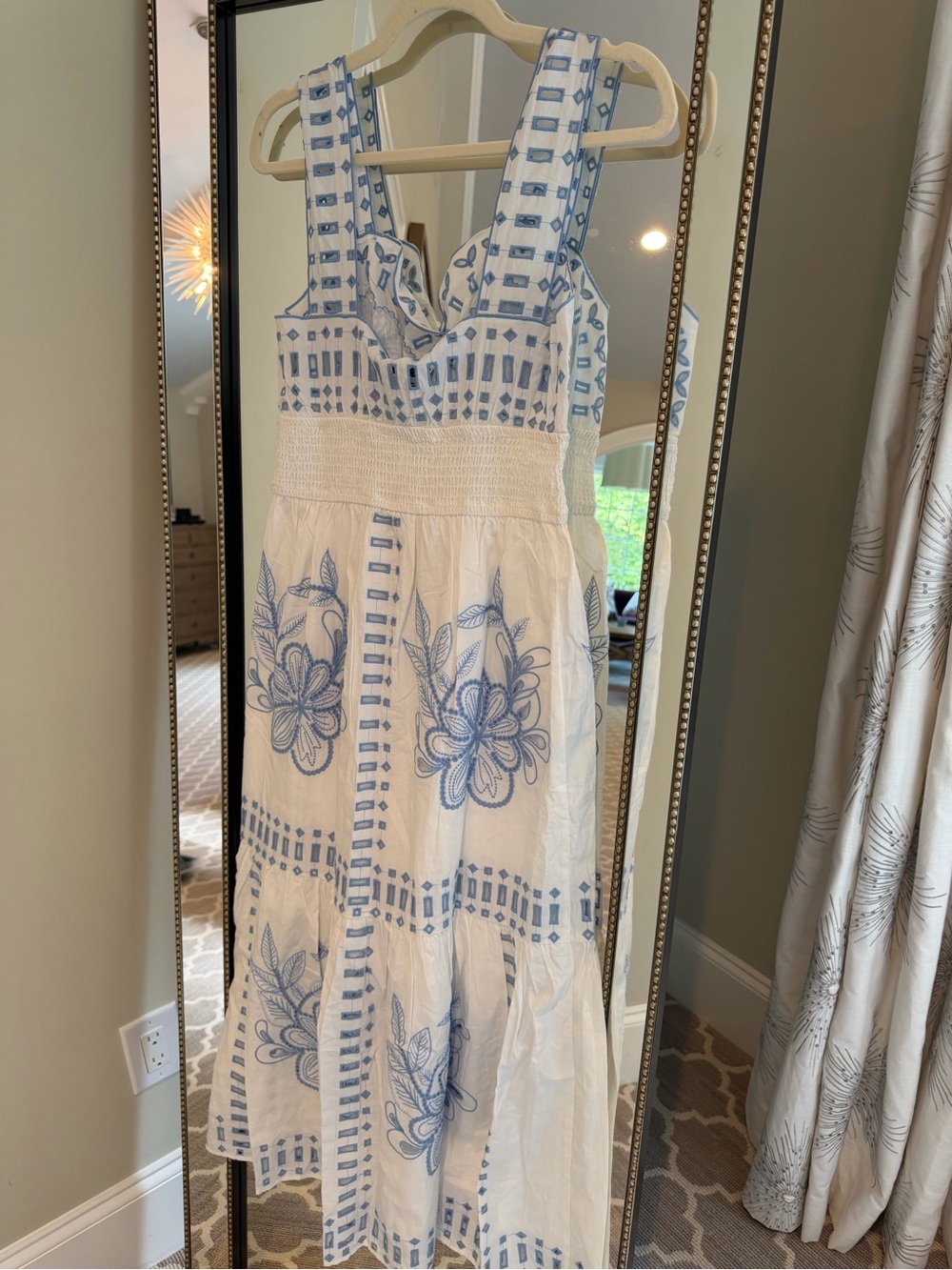Rails Fawn White Maxi Dress with Blue Embroidered Floral Detail